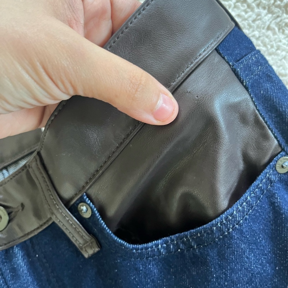 rag & bone Dark Blue wide Leg Jeans with Black Leather Lori midi size 26 cowgirl - Picture 4 of 16